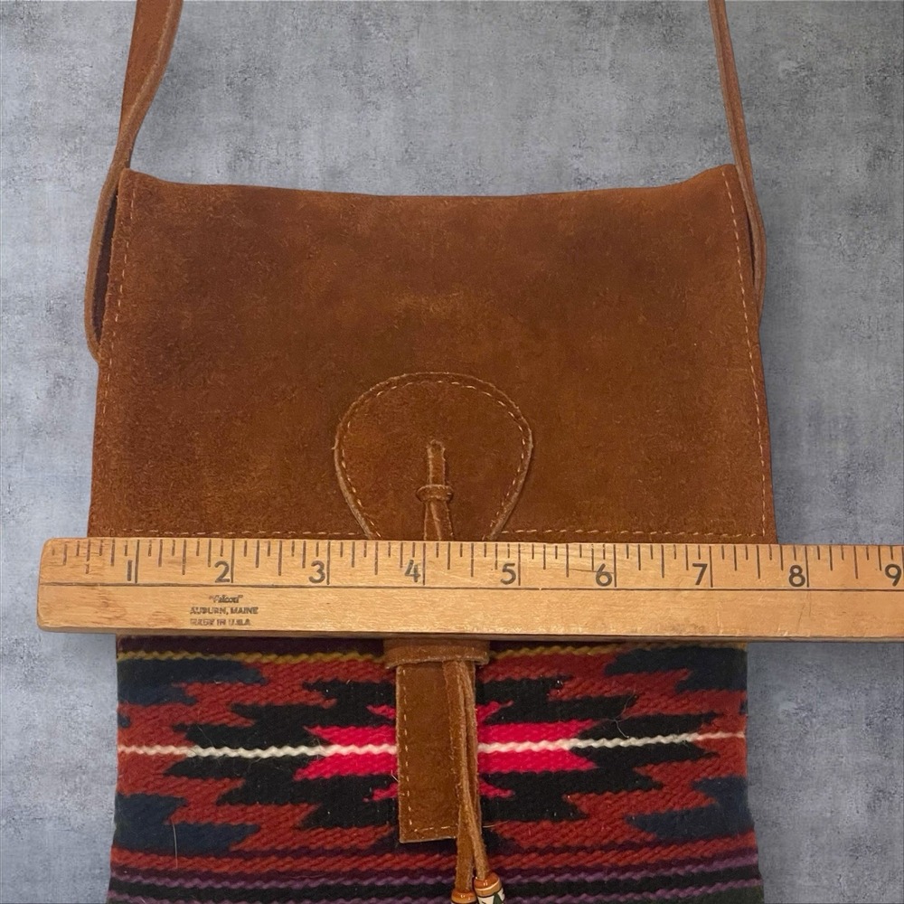 Wool And Leather Crossbody Blanket Shoulder Bag Aztec Southwestern Fringe Boho - Picture 6 of 8